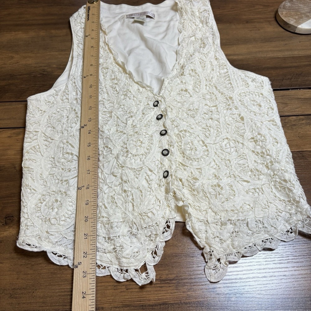Vintage Christine Parker Women M Cream Vest Cottagecore Crochet Lace - Picture 12 of 14